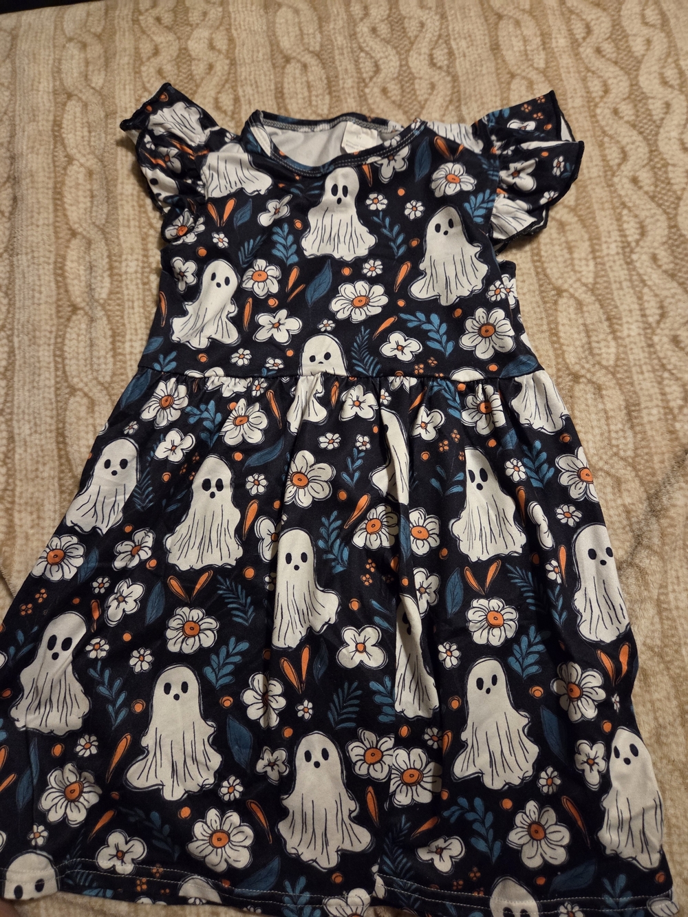 Girls Navy Ghost & Floral Halloween Dress